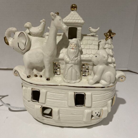 Noah’s Ark with Santa Accent Light Ivory Porcelain Holiday Christmas 8" JCPenney - Picture 8 of 16